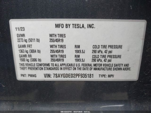 2023 TESLA MODEL Y 7SAYGDED2PF935181 Photo 8