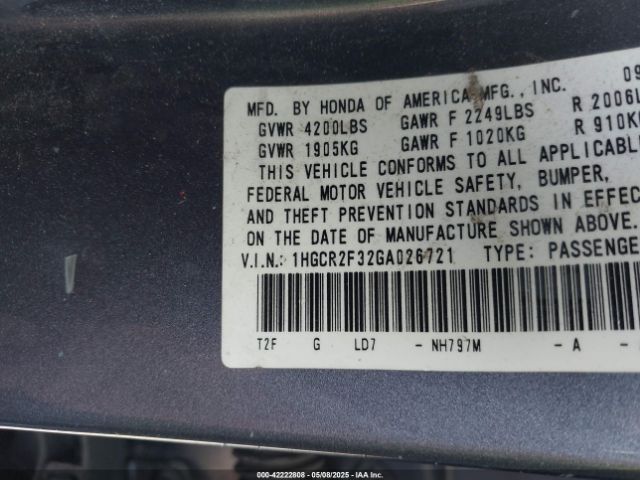 1HGCR2F32GA026721 Honda ACCORD LX