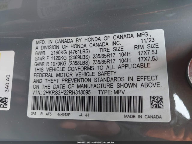 2HKRS3H22RH318095 Honda Cr-v Lx 2wd