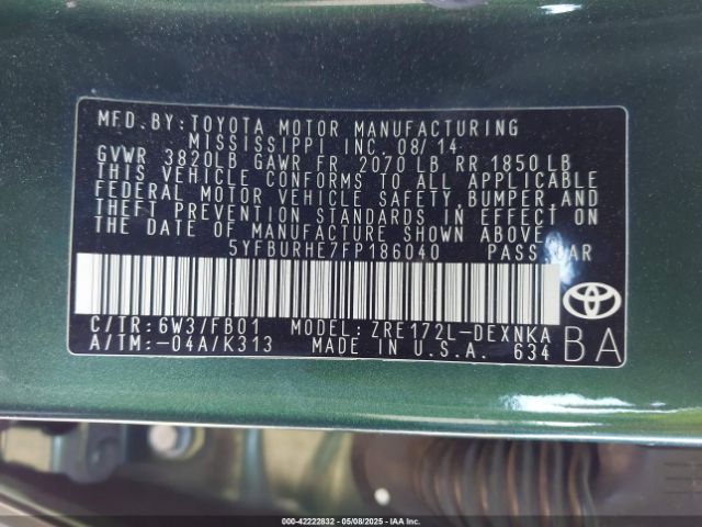 5YFBURHE7FP186040 Toyota Corolla Le Plus
