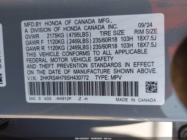 2HKRS4H79SH430772 Honda l15be