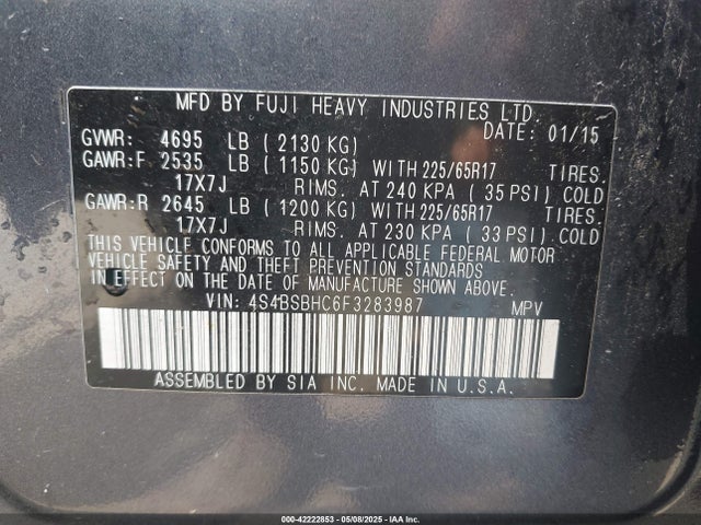 4S4BSBHC6F3283987 Subaru Outback 2.5i Premium
