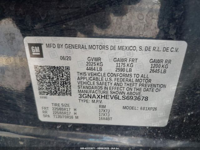 2020 CHEVROLET EQUINOX 3GNAXHEV6LS693678 Photo 8