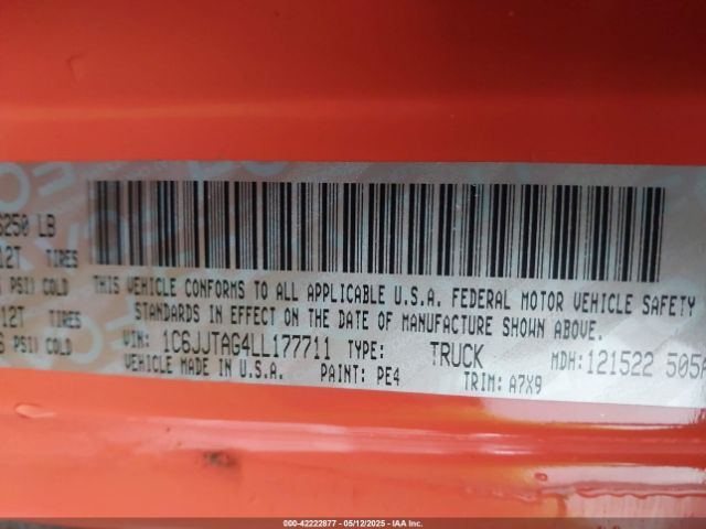 2020 JEEP GLADIATOR 1C6JJTAG4LL177711 Photo 8