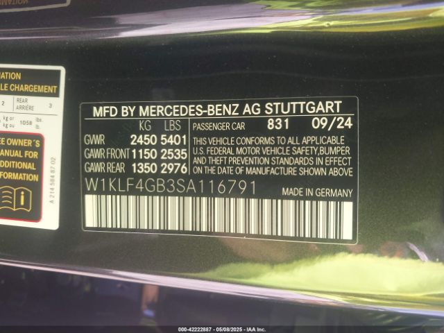 W1KLF4GB3SA116791 Mercedes-Benz m254
