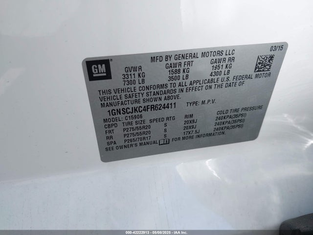 1GNSCJKC4FR624411 Chevrolet Suburban 1500 Lt