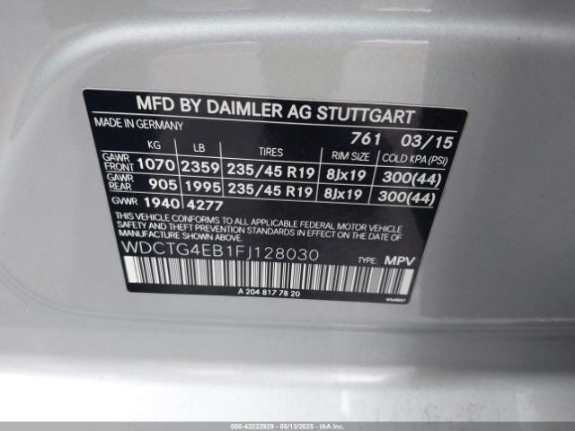 WDCTG4EB1FJ128030 Mercedes-Benz GLA 250