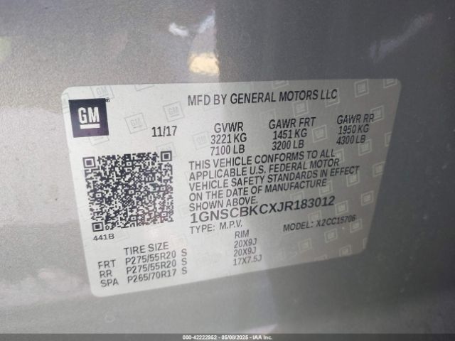 1GNSCBKCXJR183012 Chevrolet Tahoe Lt