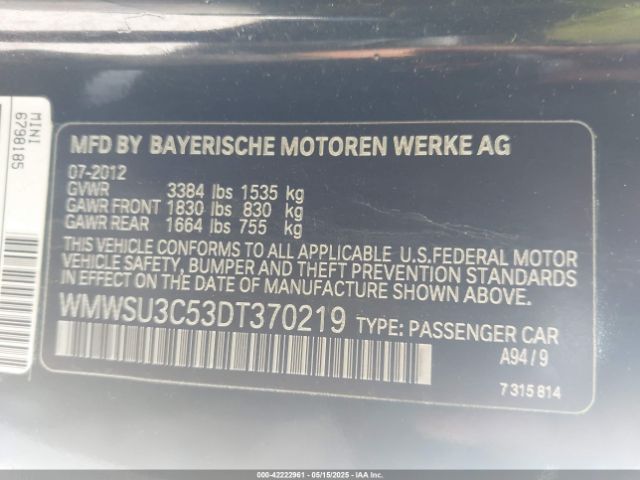2013 MINI HARDTOP WMWSU3C53DT370219 Photo 8