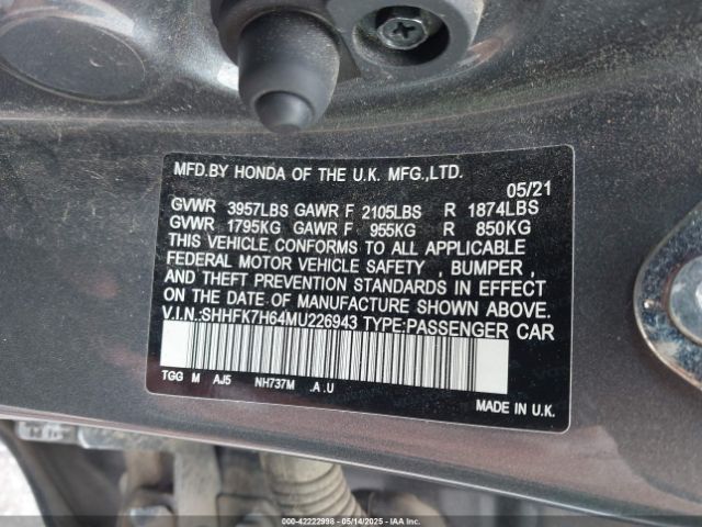 SHHFK7H64MU226943 Honda CIVIC EX