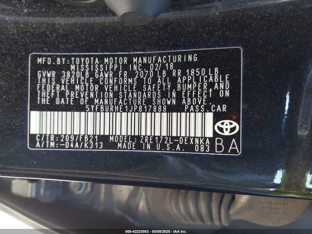 5YFBURHE1JP817888 Toyota 2zr-fe