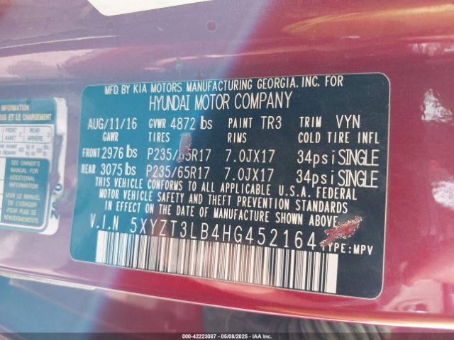 5XYZT3LB4HG452164 Hyundai Santa Fe Sport 2.4l