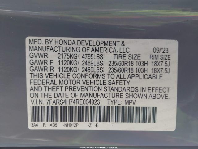 7FARS4H74RE004923 Honda Cr-v Ex-l Awd