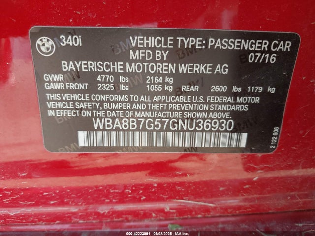 WBA8B7G57GNU36930 BMW 340i