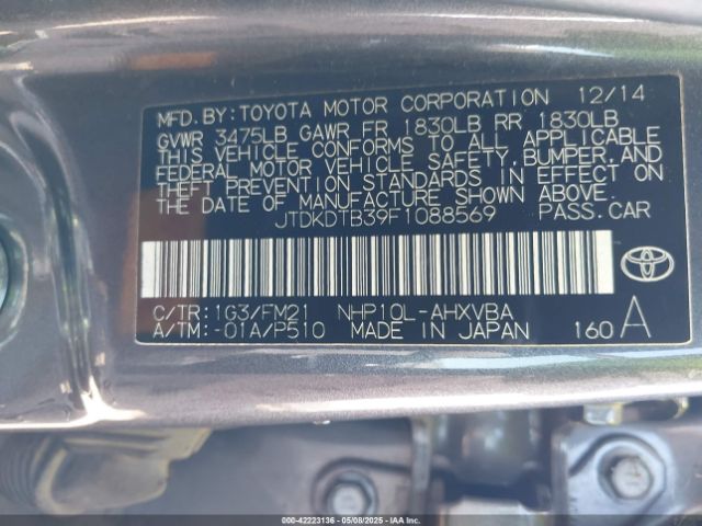 JTDKDTB39F1088569 Toyota Prius C Two