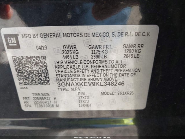 3GNAXKEV9KL348246 Chevrolet EQUINOX LT