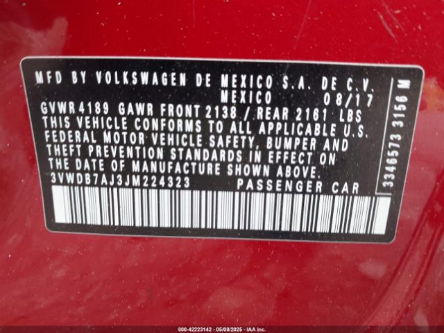 3VWDB7AJ3JM224323 Volkswagen Jetta 1.4t Se/1.4t Wolfsburg Edition
