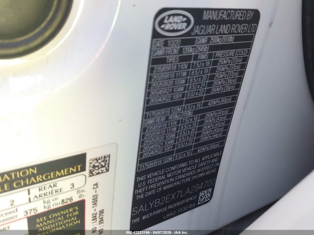 2020 LAND ROVER RANGE ROVER VELAR SALYB2EX7LA294700 Photo 8