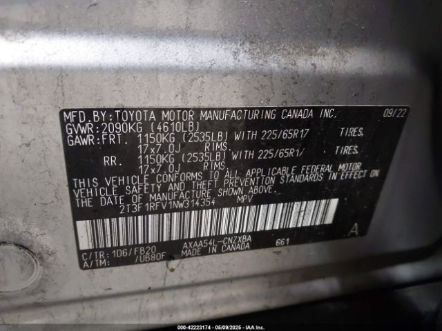 2T3F1RFV1NW314354 Toyota RAV4 LE