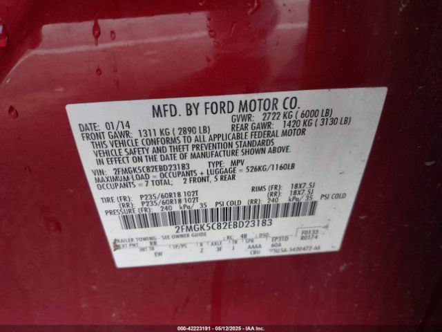 2FMGK5C82EBD23183 Ford FLEX SEL