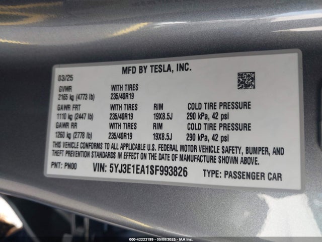 2025 TESLA MODEL 3 5YJ3E1EA1SF993826 Photo 8