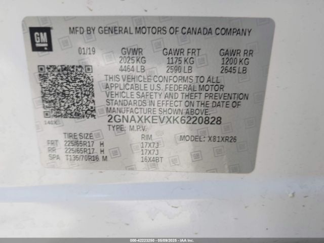 2GNAXKEVXK6220828 Chevrolet EQUINOX LT