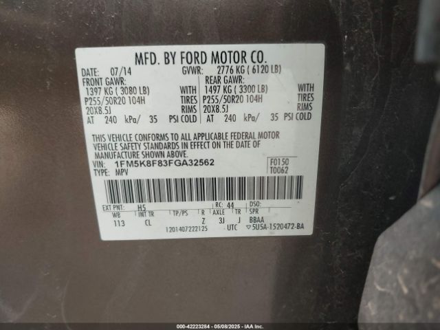1FM5K8F83FGA32562 Ford Explorer Limited