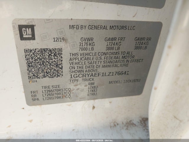 Продажа на аукционе авто 2020 Chevrolet Silverado 1500 4wd Double Cab Standard Bed Wt, vin: 1GCRYAEF1LZ176641, номер лота: 42223304