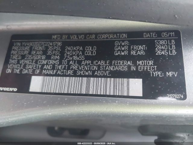 2012 VOLVO XC60 YV4902DZ7C2241796 Photo 8