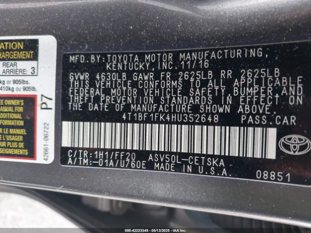 4T1BF1FK4HU352648 Toyota CAMRY SE
