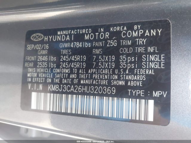 KM8J3CA26HU320369 Hyundai Tucson Limited