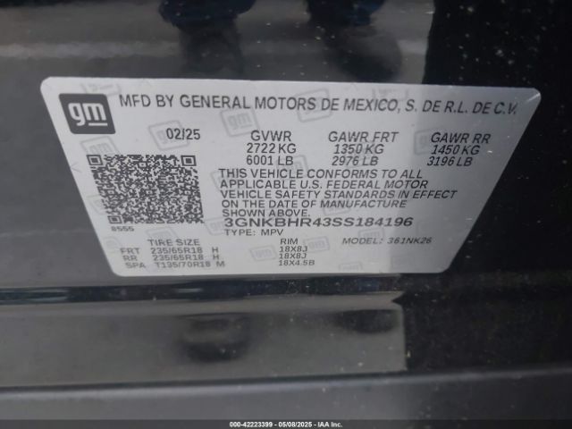3GNKBHR43SS184196 Chevrolet Blazer Awd 2lt