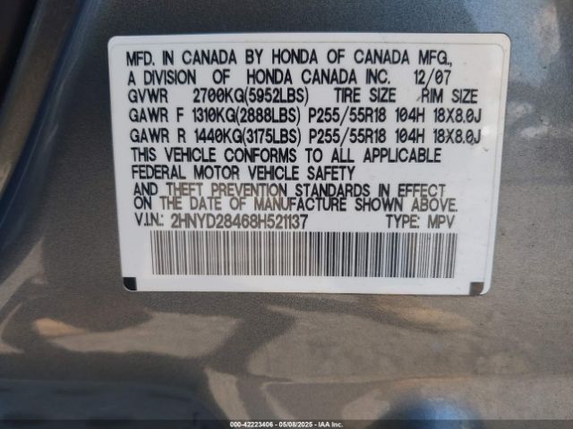 2008 ACURA MDX 2HNYD28468H521137 Photo 8