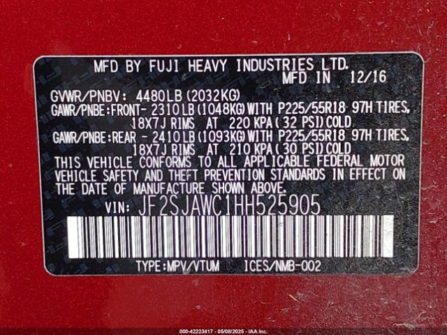 2017 SUBARU FORESTER JF2SJAWC1HH525905 Photo 8