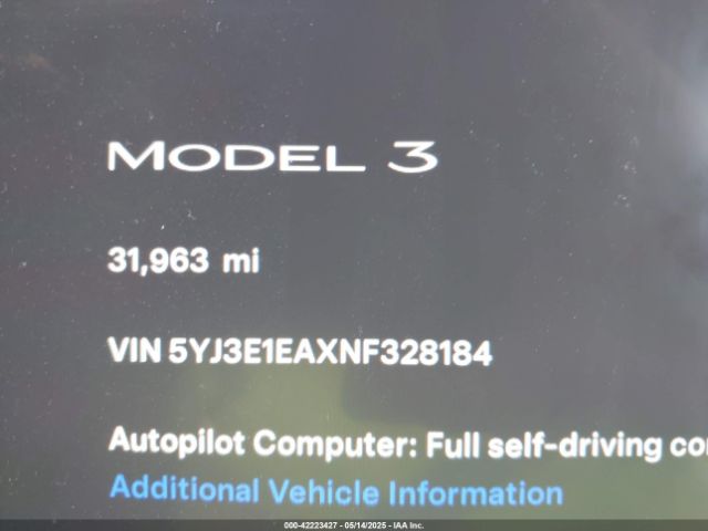 5YJ3E1EAXNF328184 Tesla Model 3 Rear-wheel Drive