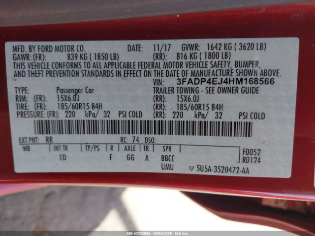 3FADP4EJ4HM168566 Ford FIESTA SE