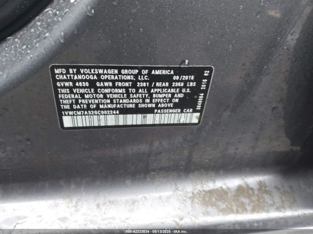 1VWCM7A32GC002244 Volkswagen Passat V6 Sel Premium