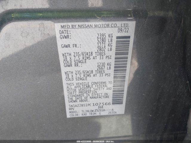 5N1AZ2BS1PC107566 Nissan Murano Sv Intelligent Awd