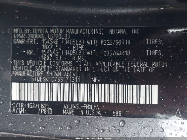 5TDESKFC7SS171311 Toyota Sienna Platinum