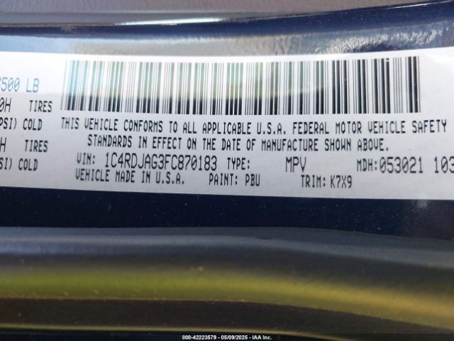 1C4RDJAG3FC870183 Dodge Durango Sxt