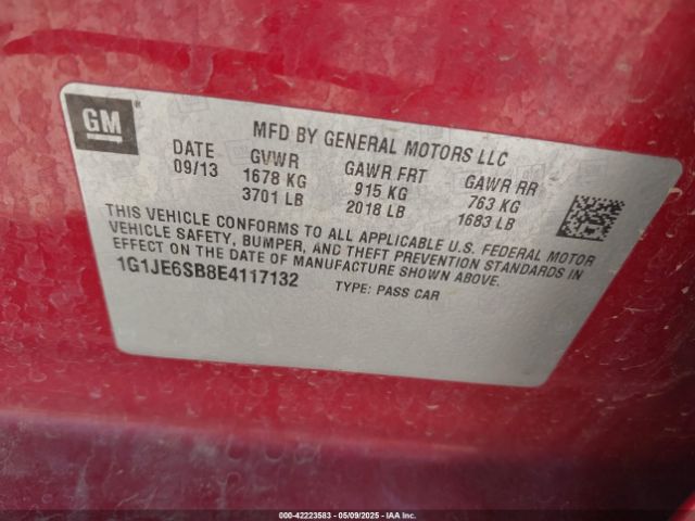 1G1JE6SB8E4117132 Chevrolet Sonic Ltz Auto