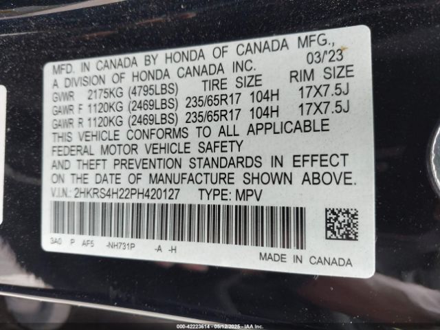 2HKRS4H22PH420127 Honda Cr-v Lx Awd