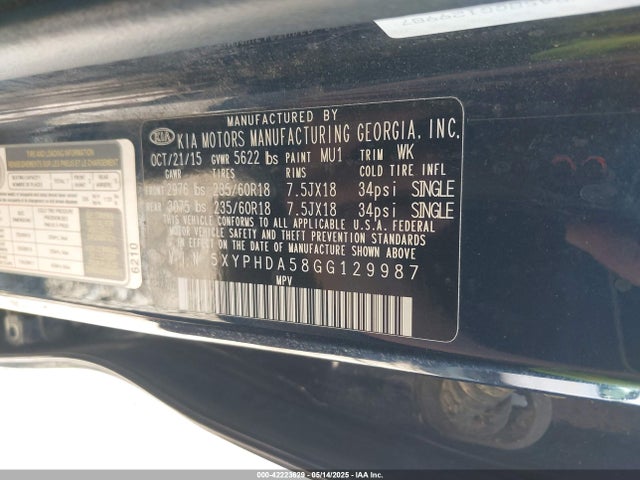 5XYPHDA58GG129987 KIA dohc gdi lambda ii