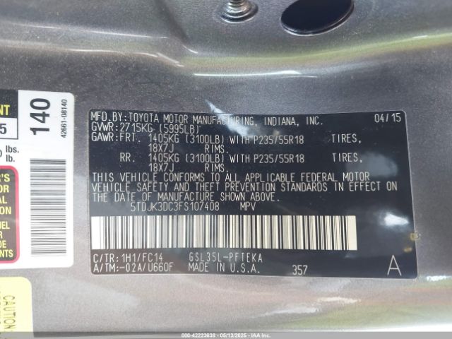 5TDJK3DC3FS107408 Toyota Sienna Le 7 Passenger