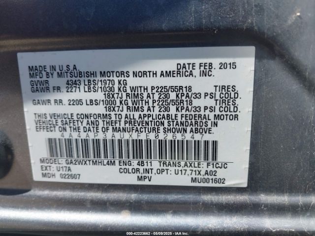 4A4AP3AUXFE026547 Mitsubishi Outlander Sport Es
