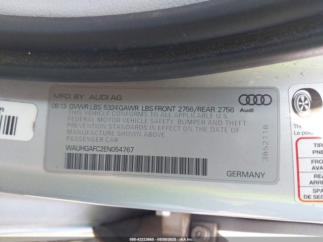 2014 Audi A6 3.0t Premium Plus მანქანა იყიდება აუქციონზე, vin: WAUHGAFC2EN054767, აუქციონის ნომერი: 42223665