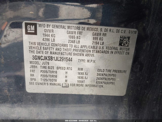 3GNCJKSB1JL291544 Chevrolet TRAX LS