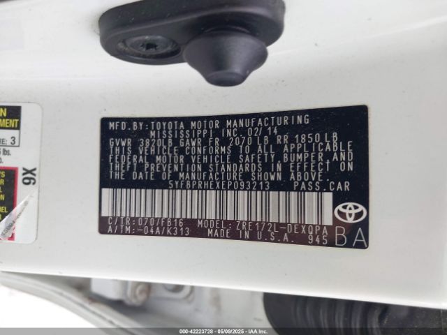 5YFBPRHEXEP093213 Toyota Corolla Le Eco