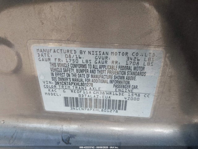 3N1CN7APXHL801278 Nissan 2017