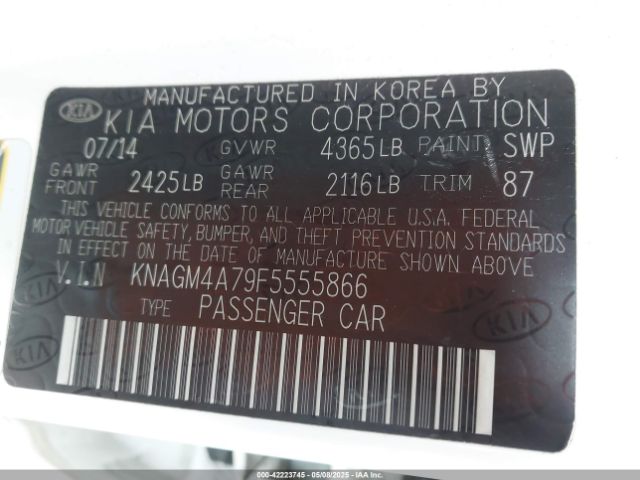 KNAGM4A79F5555866 KIA Optima Lx